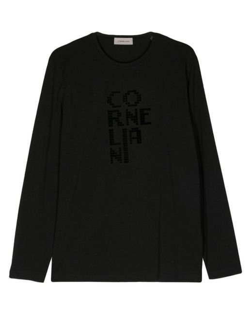 Corneliani Black Logo-flocked Long-sleeve T-shirt for men