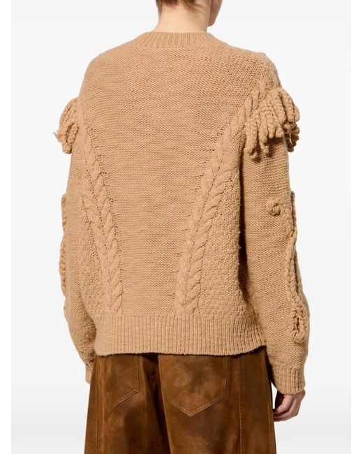 Isabel Marant Natural Katria Fringe-Detail Aran-Knit Jumper