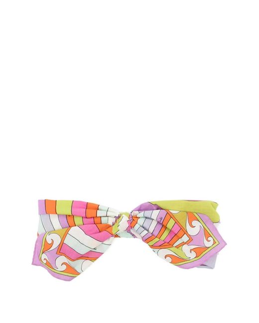 Emilio Pucci White Lightweight Wrap-Around Headband With Decorative Bow Tail