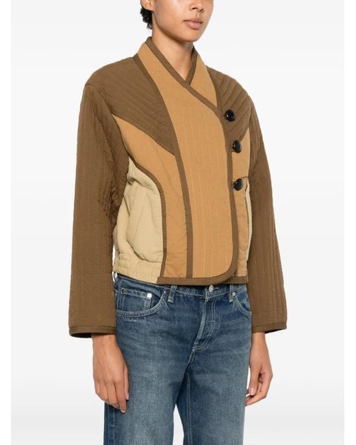 Ba&sh Brown Cisca Quilted Panelled Cotton Jacket