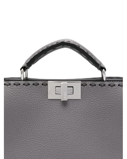 Fendi Gray Grained Leather Mini Peekaboo Top-Handle Bag for men