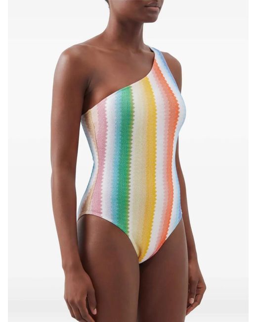 Missoni White Striped One-Shoulder Swimsuit