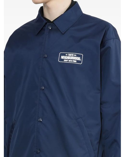 Neighborhood Blue Drawstring Logo-Patch Coach Jacket for men