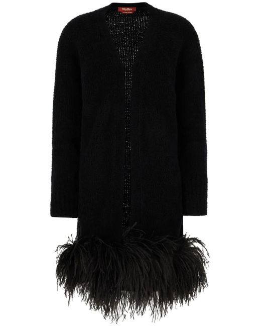 Max Mara Black Feather-Trim Cardigan