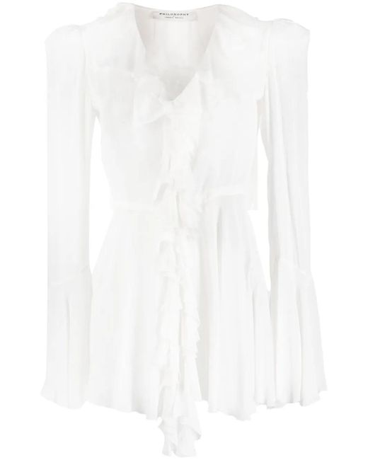 Philosophy Di Lorenzo Serafini White Ruched-Trim V-Neck Blouse