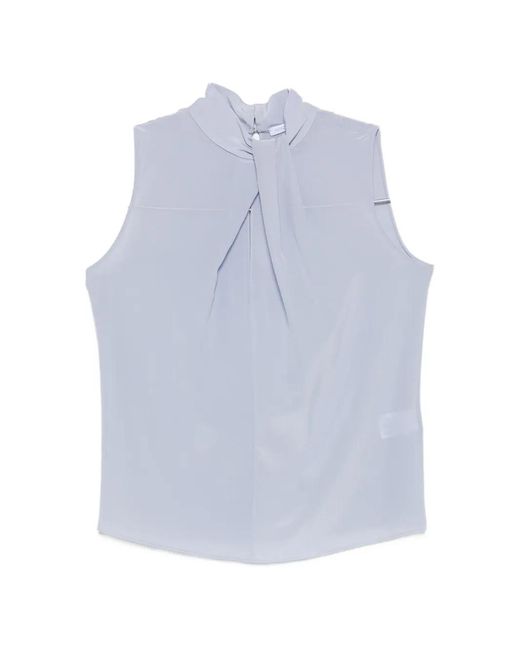 Patrizia Pepe Blue High-Neck Pleat-Detail Blouse