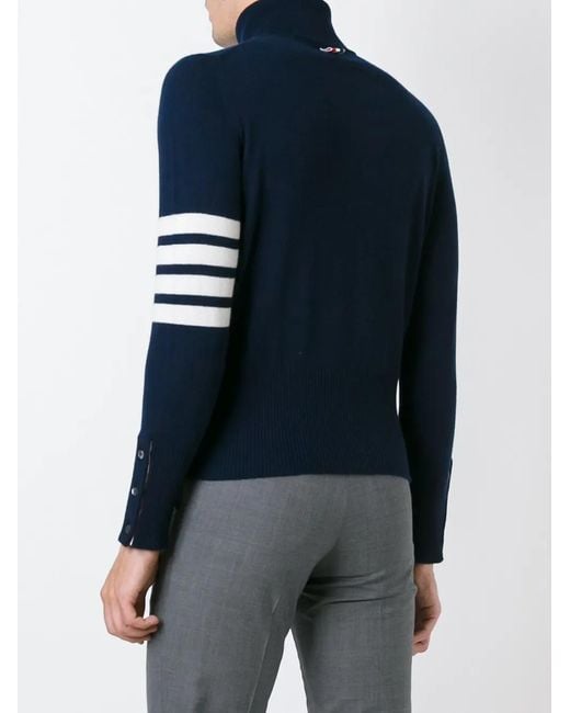 Thom Browne Blue 4-Bar Stripe Cashmere Turtleneck for men