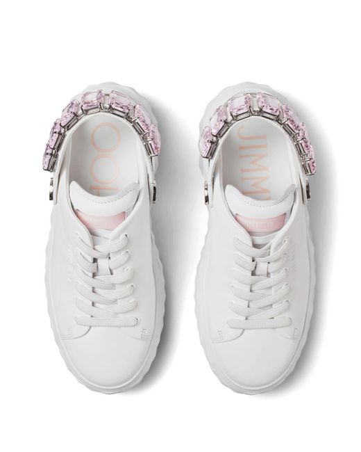 Jimmy Choo White Diamond Sling Leather Sneakers