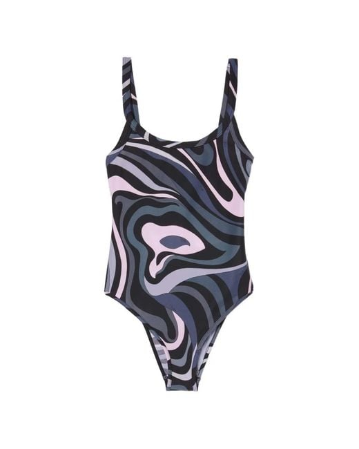 Emilio Pucci Black Marmo-Print Square-Neck Swimsuit