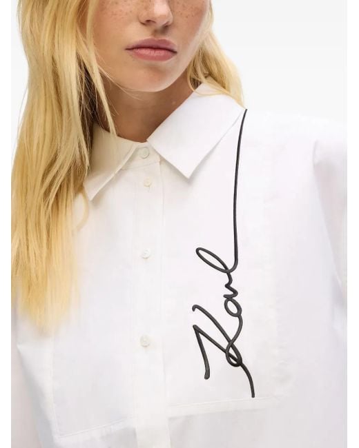 Karl Lagerfeld White Logo-Embroidered Shirt