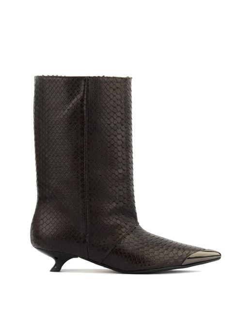 ROTUE Black Python-Print Pointed-Toe Ankle Boots