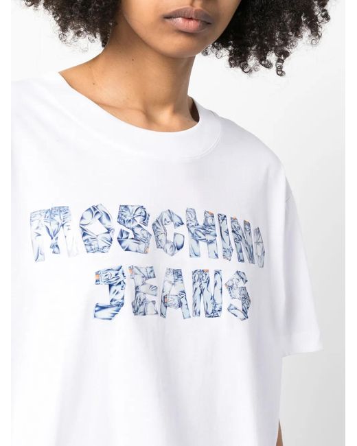 Moschino White Jeans Logo-Print T-Shirt