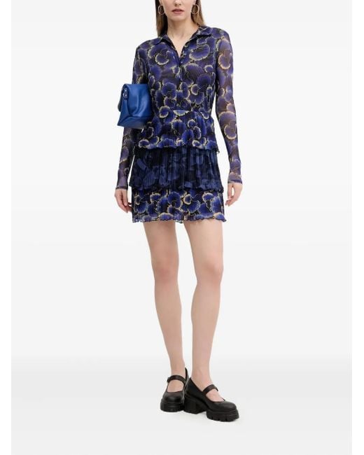 Desigual Blue Floral-Print Pleated Dress