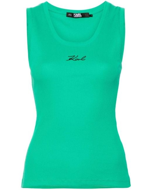 Karl Lagerfeld Green Logo-embroidered Tank Top