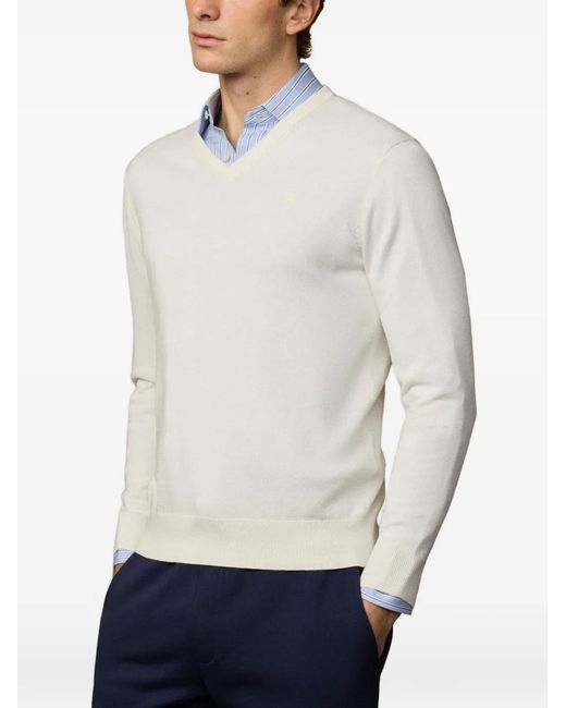 Hackett White V-Neck Embroidered-Logo Sweater for men