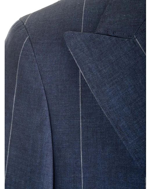 Al Duca D'aosta Blue Pinstripe Double-Breasted Jacket for men