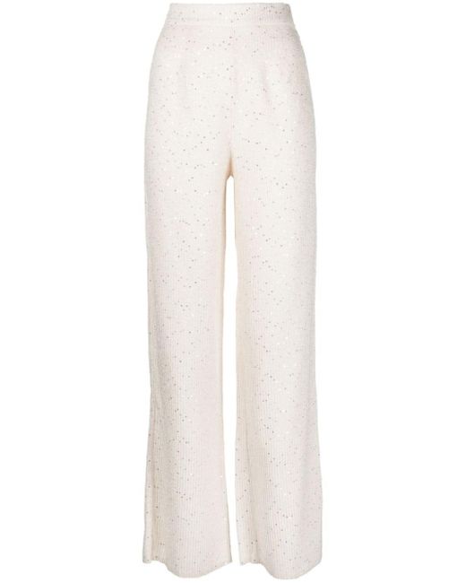 Saiid Kobeisy White Sequin-embellished Tweed High-waisted Trousers