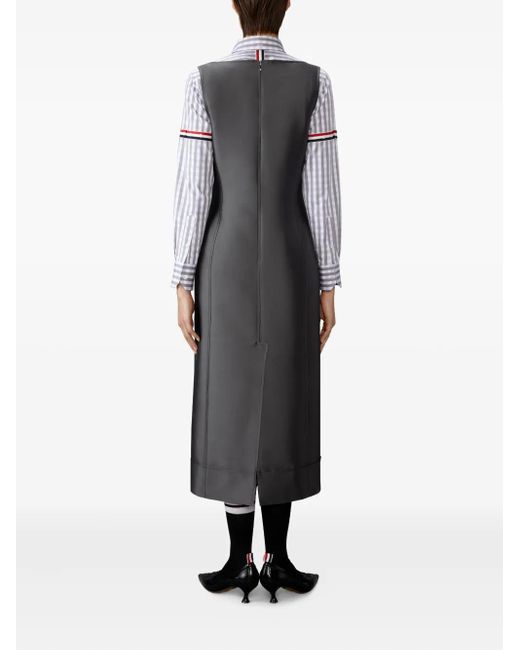 Thom Browne Black Woll And Silk Square Neck Colum Dress
