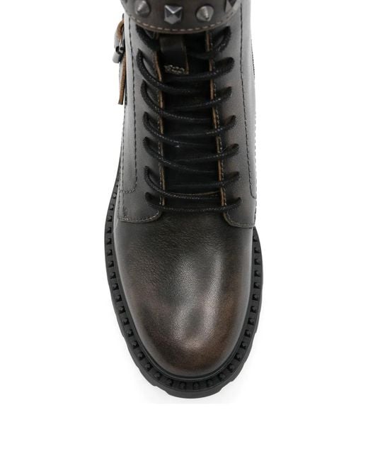 Ash Black Stud-Embellished Buckled Boots