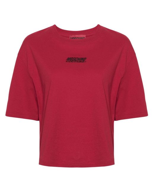 T-shirt en coton à logo brodé Moschino en coloris Red