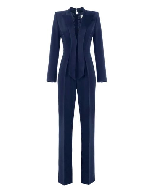 Elisabetta Franchi Blue V-Neck Long-Sleeves Jumpsuit