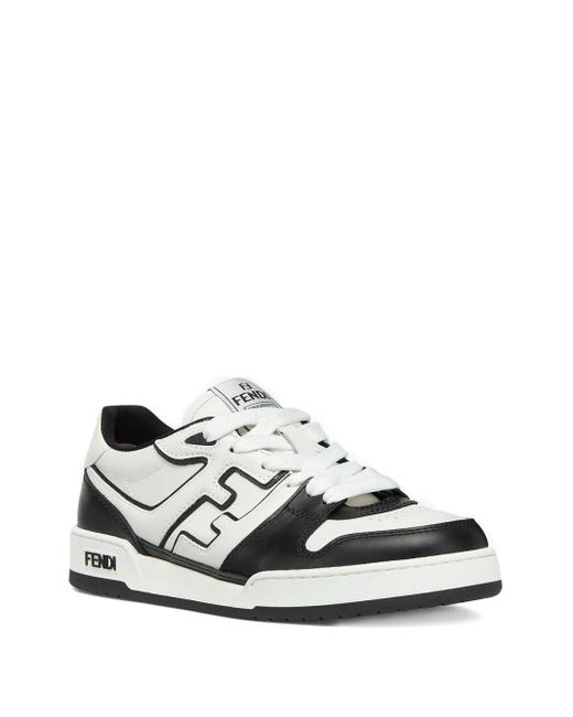 Fendi White Leather Panelled Lace-Up Sneakers for men