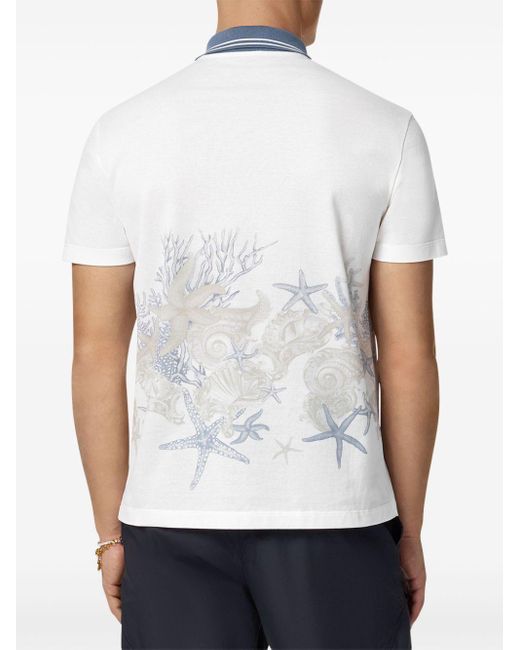 Versace White Starfish-print Cotton Polo Shirt for men