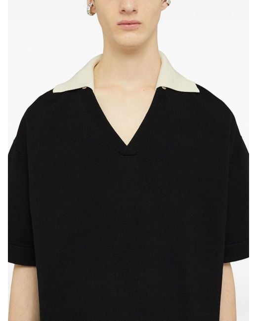 Jil Sander Black Cotton Knit Polo Shirt for men