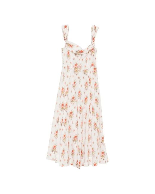 Doen White Clea Floral-Print Midi Dress