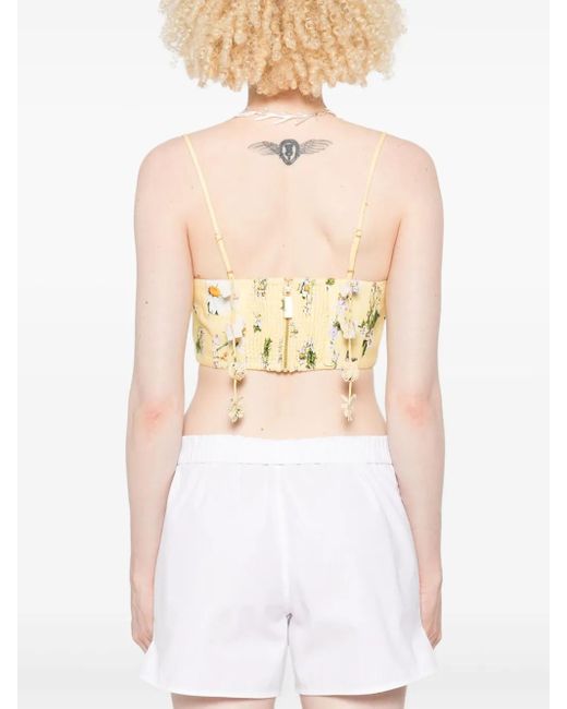 Camilla Natural Floral-Print Cropped Top