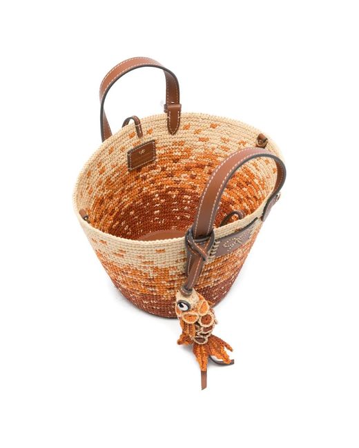 Anya Hindmarch Pink Small Woven Fish-Charm Tote Bag