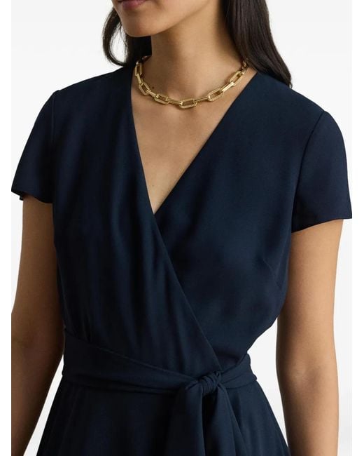 Ralph Lauren Blue Belted Georgette Surplice Midi Dress