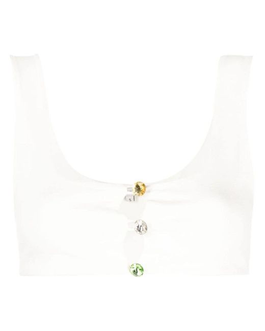 MANURI White Kiki Crystal-embellished Cropped Top