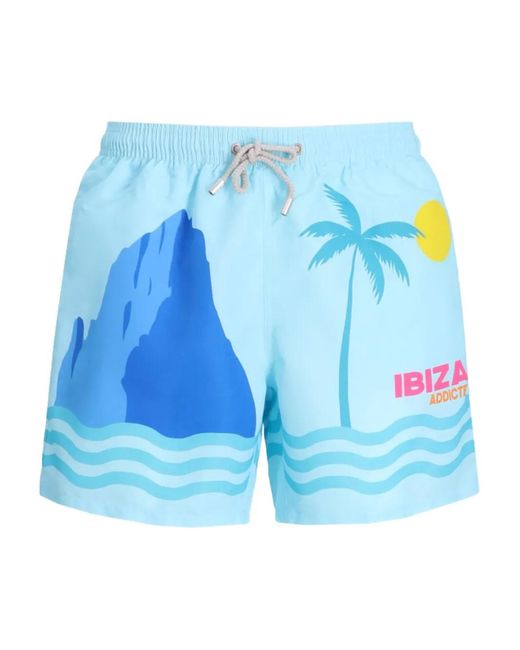 Mc2 Saint Barth Blue Graphic-Print Swim Shorts for men