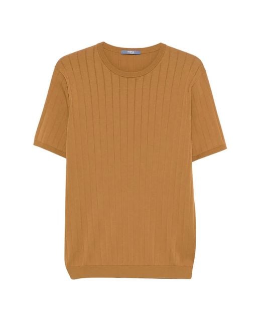 People Of Shibuya Brown Ribbed-Knit Short-Sleeve T-Shirt for men
