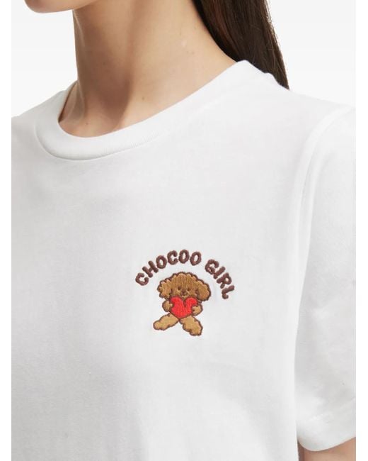 Chocoolate White Embroidered-Motif T-Shirt