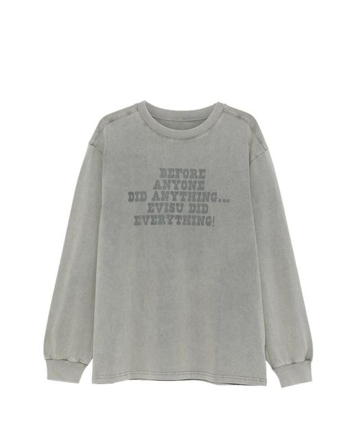 Evisu Gray Printed Long-Sleeve T-Shirt for men