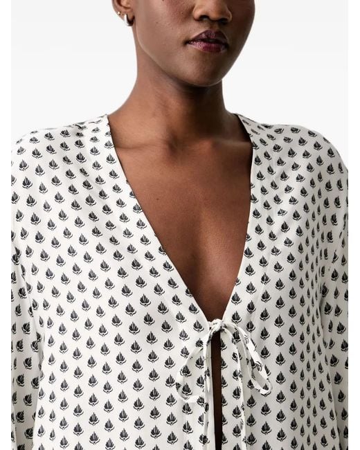 Marc O' Polo White Palm-Print Front-Tie Open Tunic