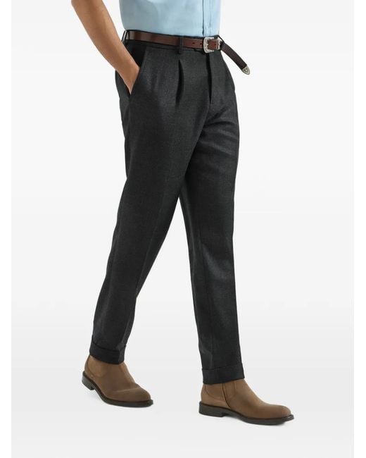 Brunello Cucinelli Black Virgin-Wool Mouliné Twill Trousers With Pleat for men