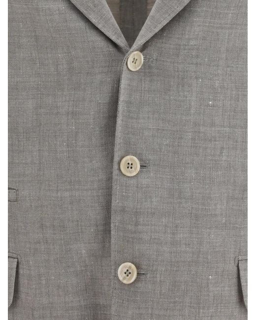 Brunello Cucinelli Gray Herringbone-Pattern Single-Breasted Jacket for men