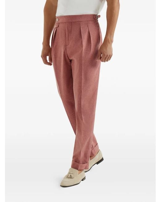 Brunello Cucinelli Red Trousers With Double Pleats And Tabs for men