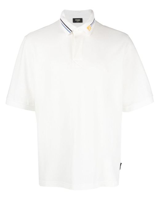 Fendi White Ff-motif Cotton Polo Shirt for men