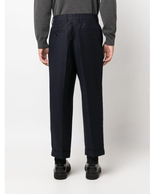 AMI Blue Cropped Virgin-wool Trousers for men