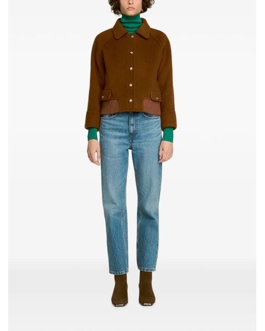 Sandro Brown Button-Up Wool-Blend Jacket