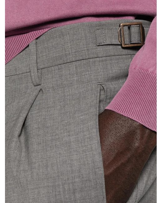 Berwich Gray Pleated Side-Adjuster Trousers for men