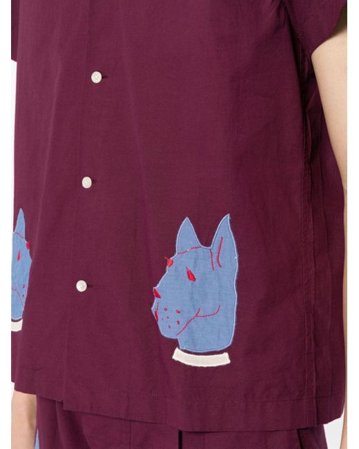 Bode Purple Doberman-appliqué Cotton Shirt for men