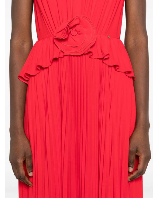 Nissa Red Floral-Appliqué Maxi Dress
