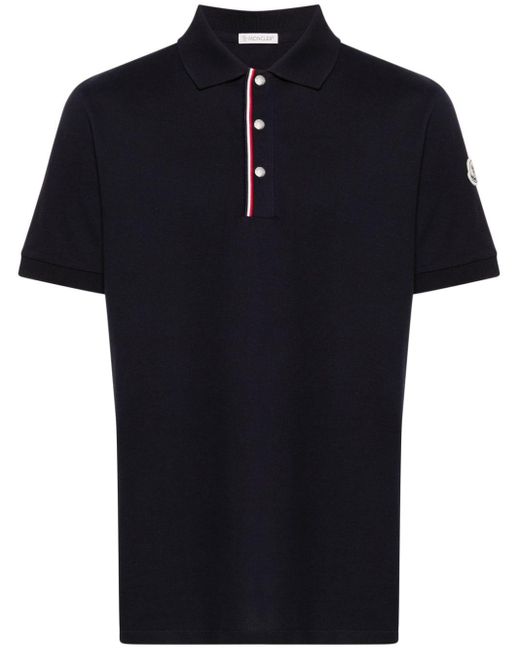 Moncler Black Logo-patch Piqué Polo Shirt for men