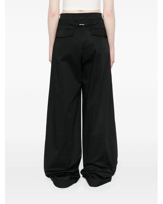 Palm Angels Black Straight Leg Cotton Blend Trousers