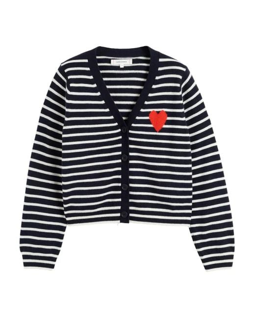 Chinti & Parker Blue Breton Heart Striped Cardigan